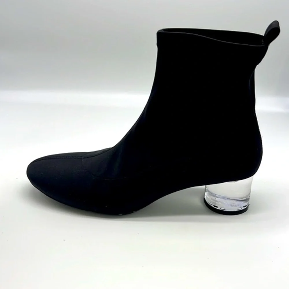 Zara - Black Polyester Sock Ankle Boots With Clear Laminated Heels Size 36